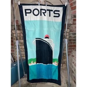 beach towel Ports cruise ship graphic blue green black 1980s